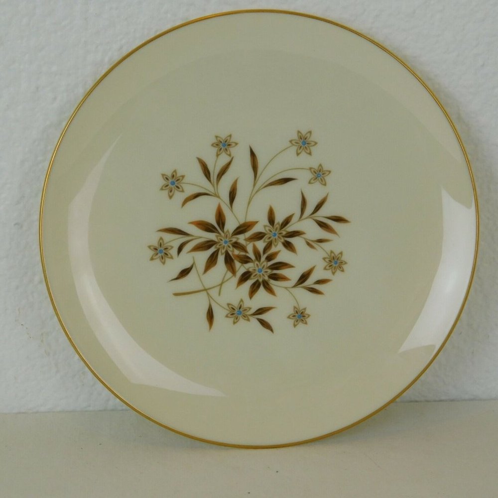 Lenox Starlight Pattern Salad Plate X-302 7-3/4" Brown Flowers Blue Centers Gold